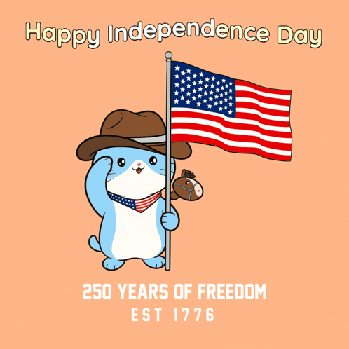 Cat Holding American Flag and Horse Saying Happy Independence Day 1776