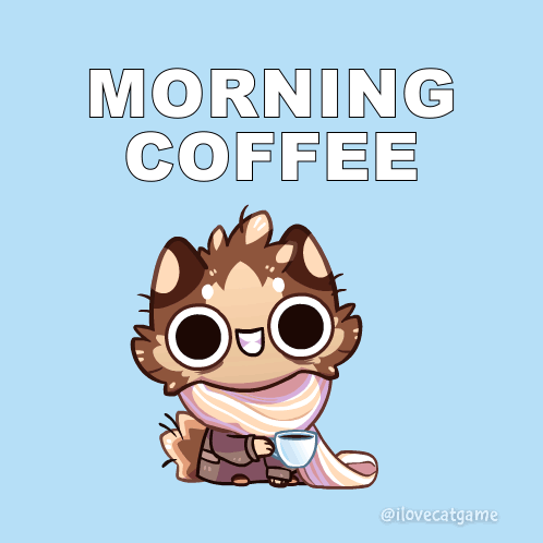 Cat Holding Cup of Coffee With Morning Coffee Above