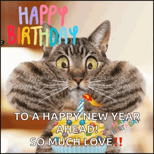 Cat Holding Cupcake Birthday Card