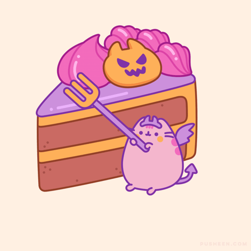Cat Holding Fork Next to Cake