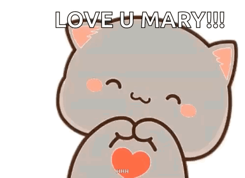 Cat Holding Heart Saying Love U Mary GIF