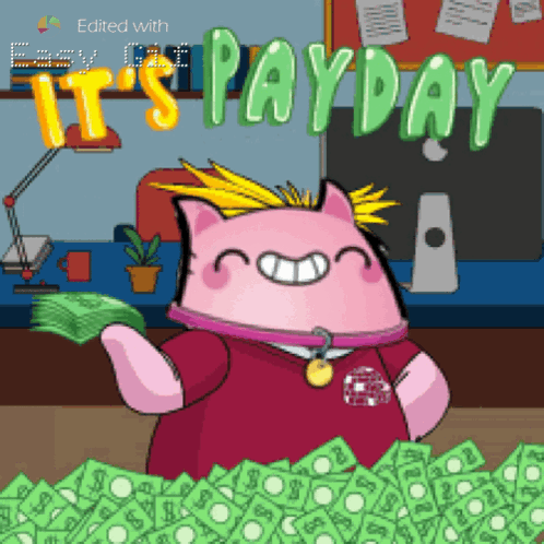 Cat Holding Money With It's Payday Text GIF