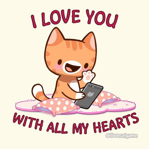 Cat Holding Phone With Hearts GIF