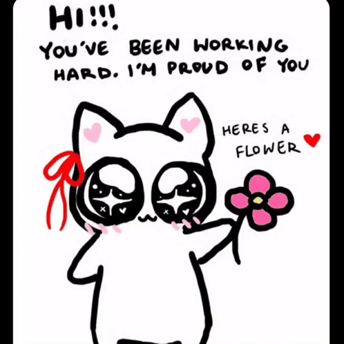 Cat Holding Pink Flower Saying Proud of You