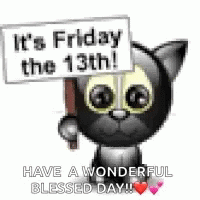 Cat Holding Placard Its Friday The 13th GIF