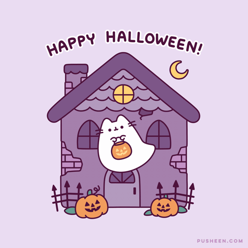Cat Holding Pumpkin Happy Halloween