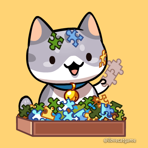 Cat Holding Puzzle Piece in Box With @ilovecatgame