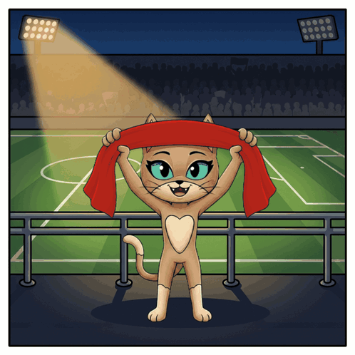 Cat Holding Red Scarf in Stadium