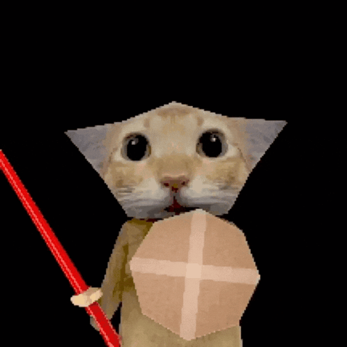 Cat Holding Red Sword And Shield GIF