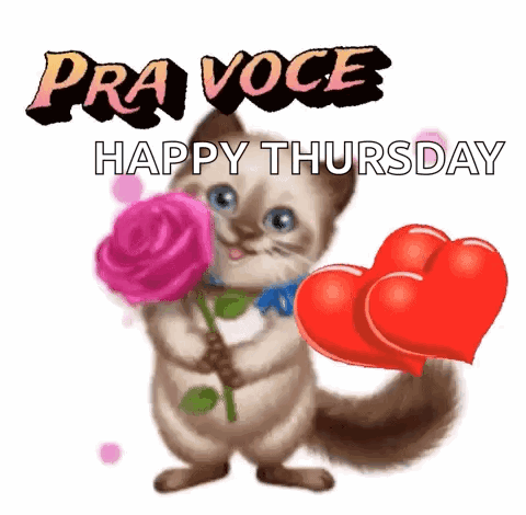 Cat Holding Rose and Hearts