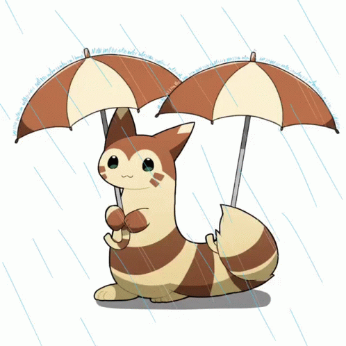 Cat Holding Two Umbrellas In Rain GIF