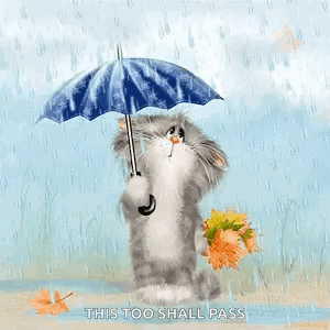 Cat Holding Umbrella and Leaves