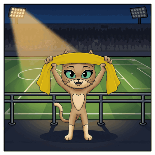 Cat Holding Yellow Towel in Stadium