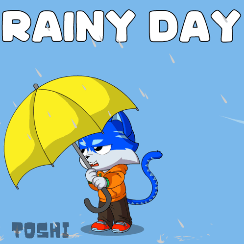 Cat Holding Yellow Umbrella Rainy Day
