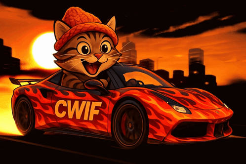 Cat in Beanie Driving Car CWIF