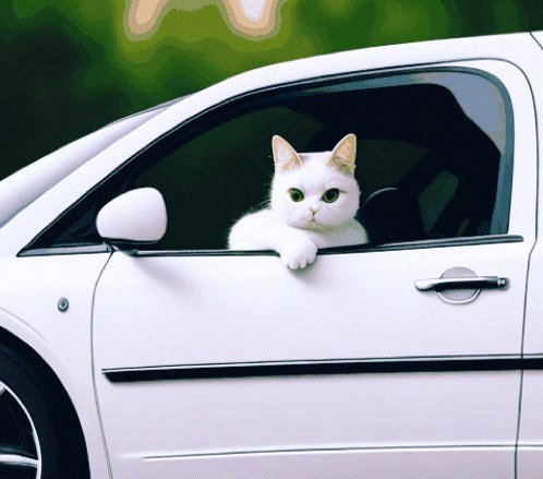 Cat In Car Waving Hi GIF