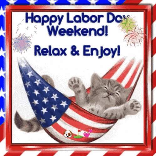Cat in Hammock Happy Labor Day Weekend Relax and Enjoy