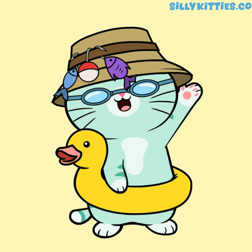 Cat In Hat And Goggles Holding Yellow Duck GIF