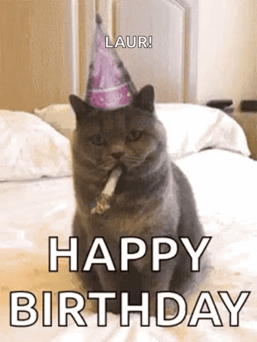 Cat in Party Hat Sitting on Bed with Cigarette