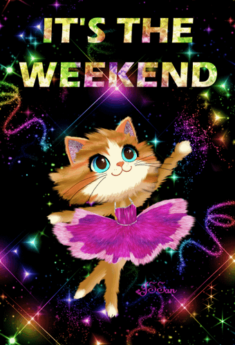 Cat In Purple Tutu Saying It's The Weekend GIF