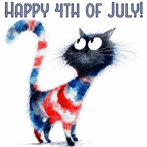 Cat in Red White Blue Striped Shirt Says Happy 4th of July