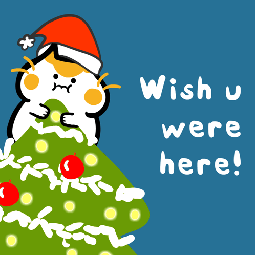 Cat in Santa Hat Christmas Card Wish U Were Here