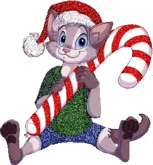Cat in Santa Hat Holding Candy Cane