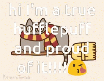Cat in Scarf Saying Hi I'm a True Hufflepuff