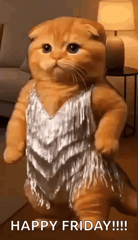 Cat in Silver Dress Dancing