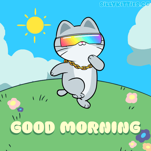 Cat in Sunglasses and Chain Saying Good Morning