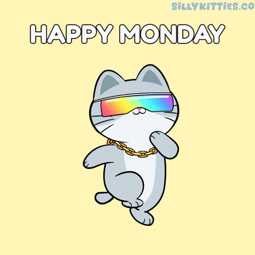 Cat in Sunglasses and Gold Chain Says Happy Monday