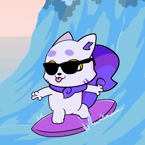 Cat in Sunglasses Riding a Wave