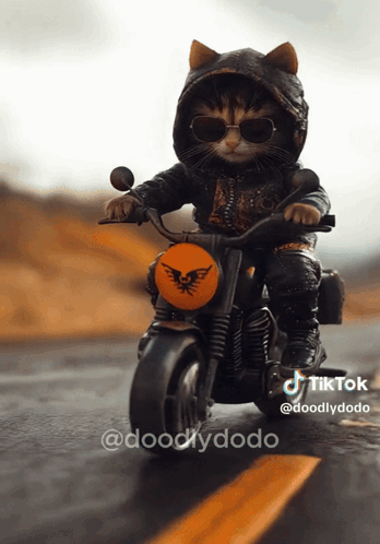 Cat in Sunglasses Riding Motorcycle TikTok