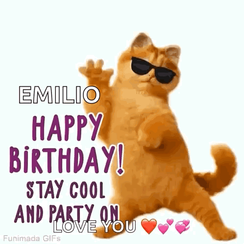 Cat In Sunglasses Wishing Emilio Happy Birthday GIF