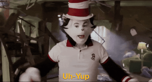 Cat in the Hat Saying Uh-Yup in White Polo Shirt