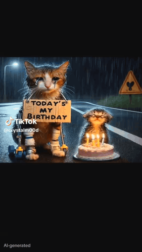 Cat In Wheelchair Holding Birthday Sign GIF