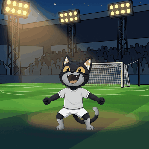 Cat in White Shirt and Shorts on Soccer Field