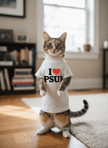 Cat In White T-Shirt Saying I Heart PSU GIF