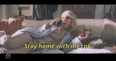 Cat Lady Lying On Couch With Pet GIF