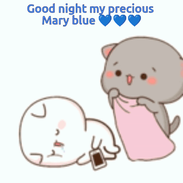 Cat Laying on Another Cat Good Night My Precious Mary Blue