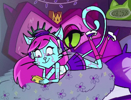 Cat Laying On Bed With Clock 8:55 GIF