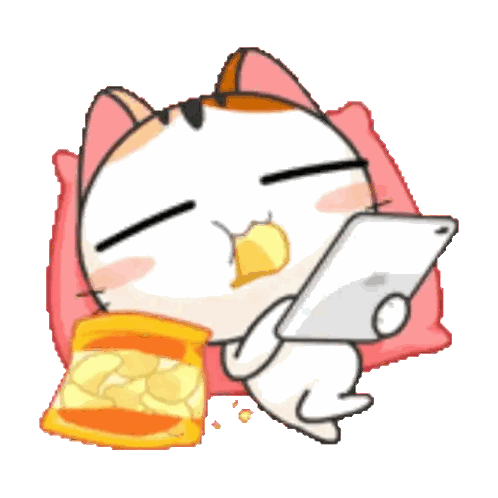 Cat Laying On Pillow Eating Chips And Watching Tablet