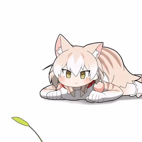 Cat Lying Down With Green Leaf GIF