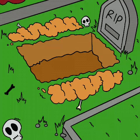 Cat Lying In Grave With Rip Sign GIF