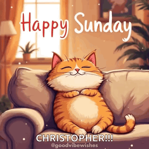Cat Lying on Couch Happy Sunday Christopher