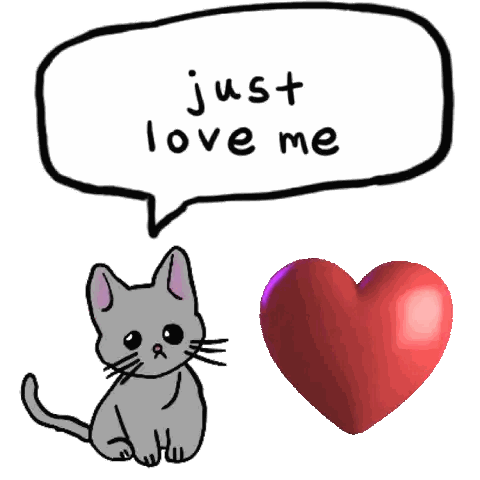 Cat Next to Heart Saying Just Love Me
