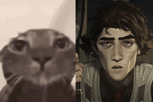 Cat Next To Man With Sword GIF