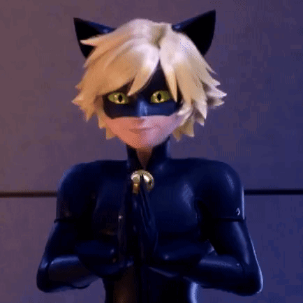 Cat Noir From Miraculous Ladybug Is Standing With His Hands Folded In Front Of His Face . GIF