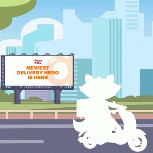 Cat On Scooter Next To Billboard Newest Delivery Hero GIF
