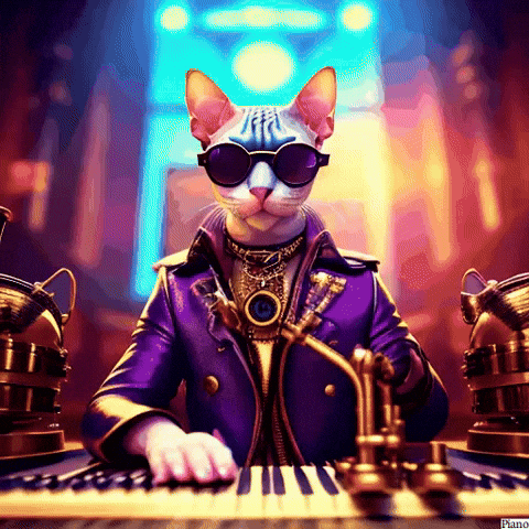 Cat Piano Wearing Purple Leather Jacket GIF